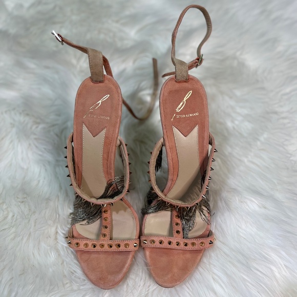 EUC [Brian Atwood] Pink Suede Stilettos + Metal Fringe & Spikes | 9 · 40 · 9.5 - Picture 10 of 12